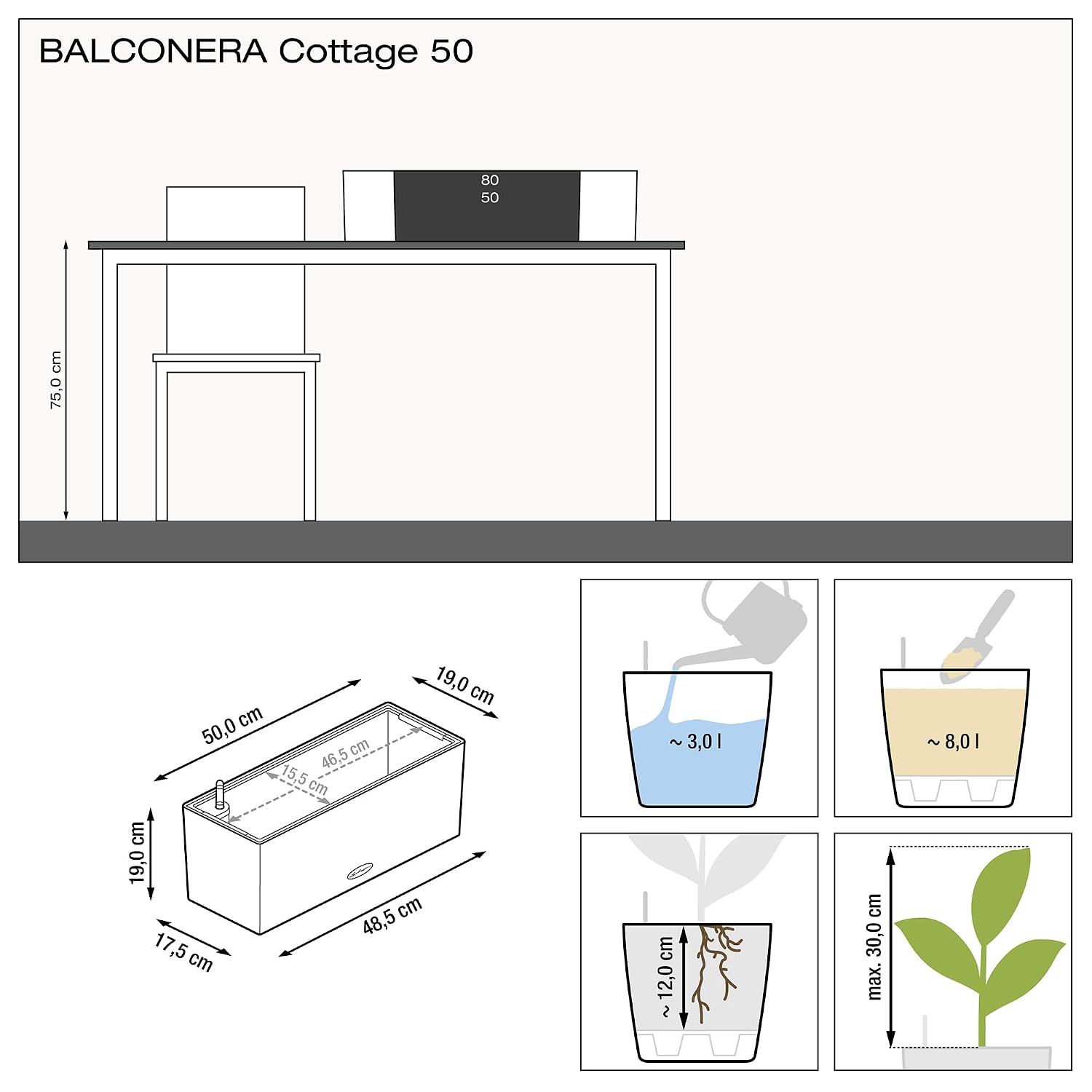 BALCONERA Cottage 50 Mocha, са – обзор и цена Self-Watering Planter